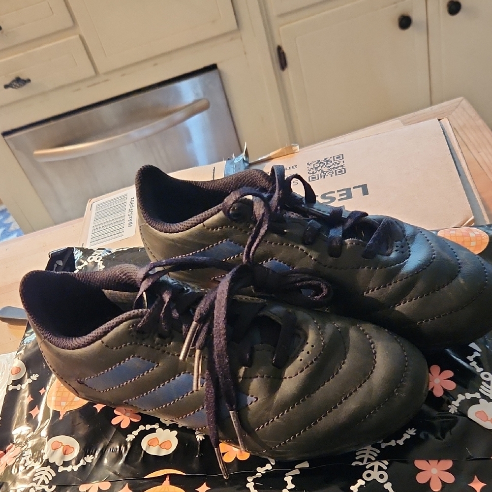 Adidas Black and Blue Soccer Cleats Little Kids 1.5